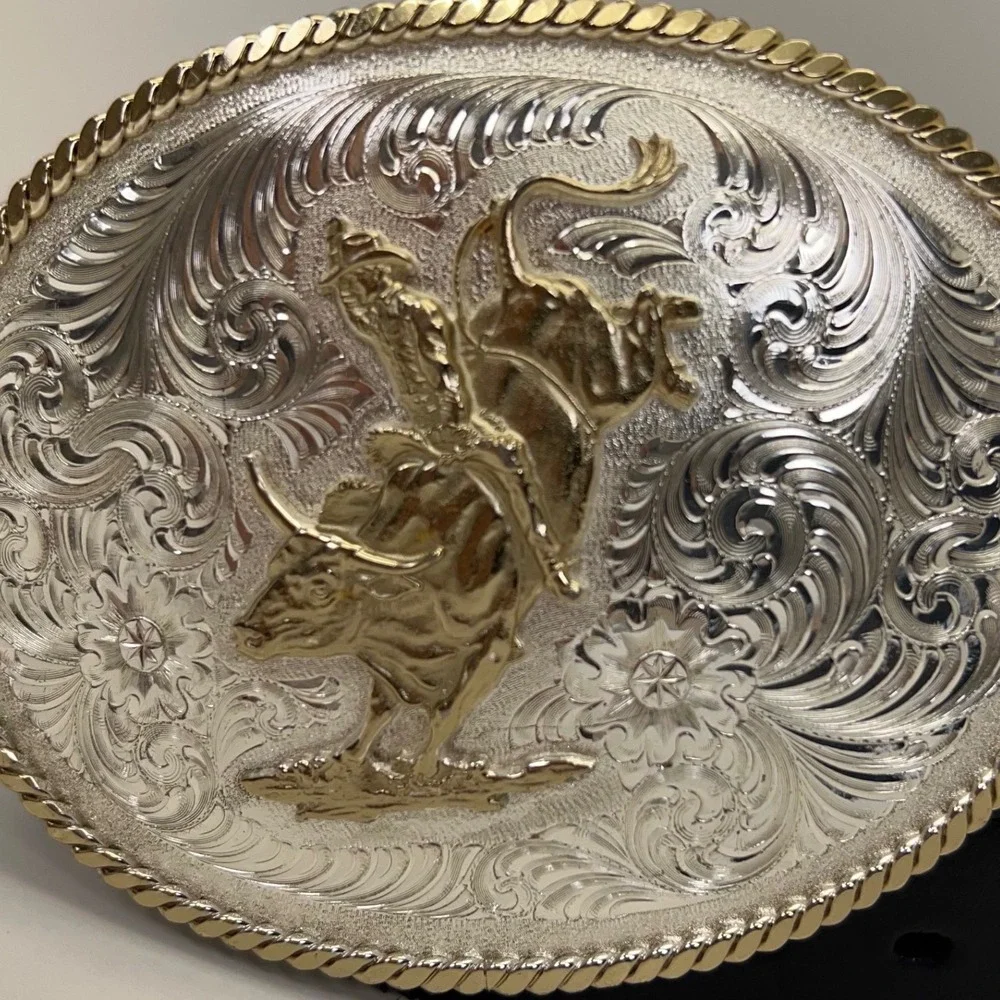 Montana Silversmiths Large Engraved Bullrider Buckle Wrangler Concho Belt Men 36